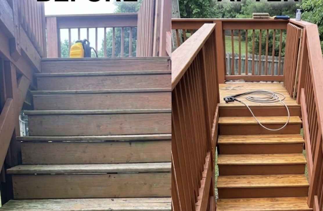 Deck and stairs pressure washed