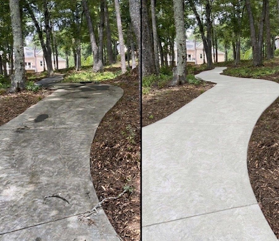 Concrete walkway pressure washed
